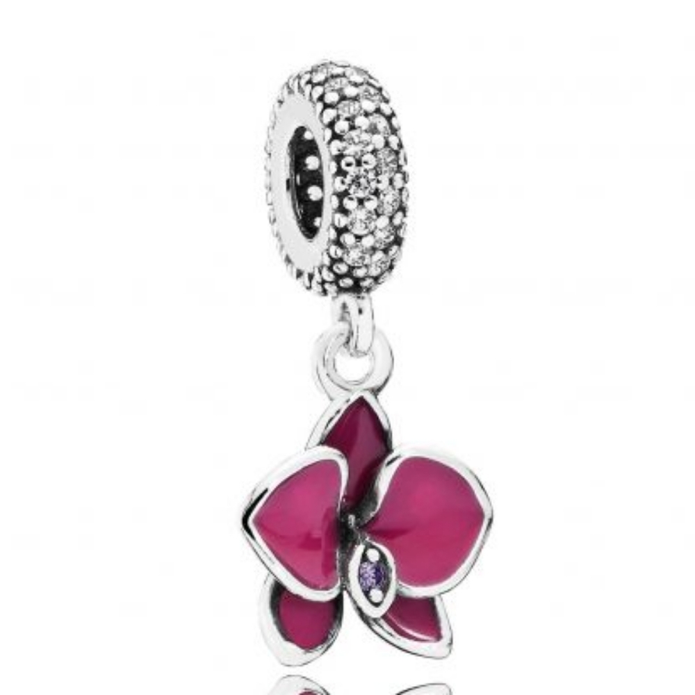 PANDORA Silver/Cz Purple Enamel TROPICAL RADIANT ORCHID Charm DANGLE